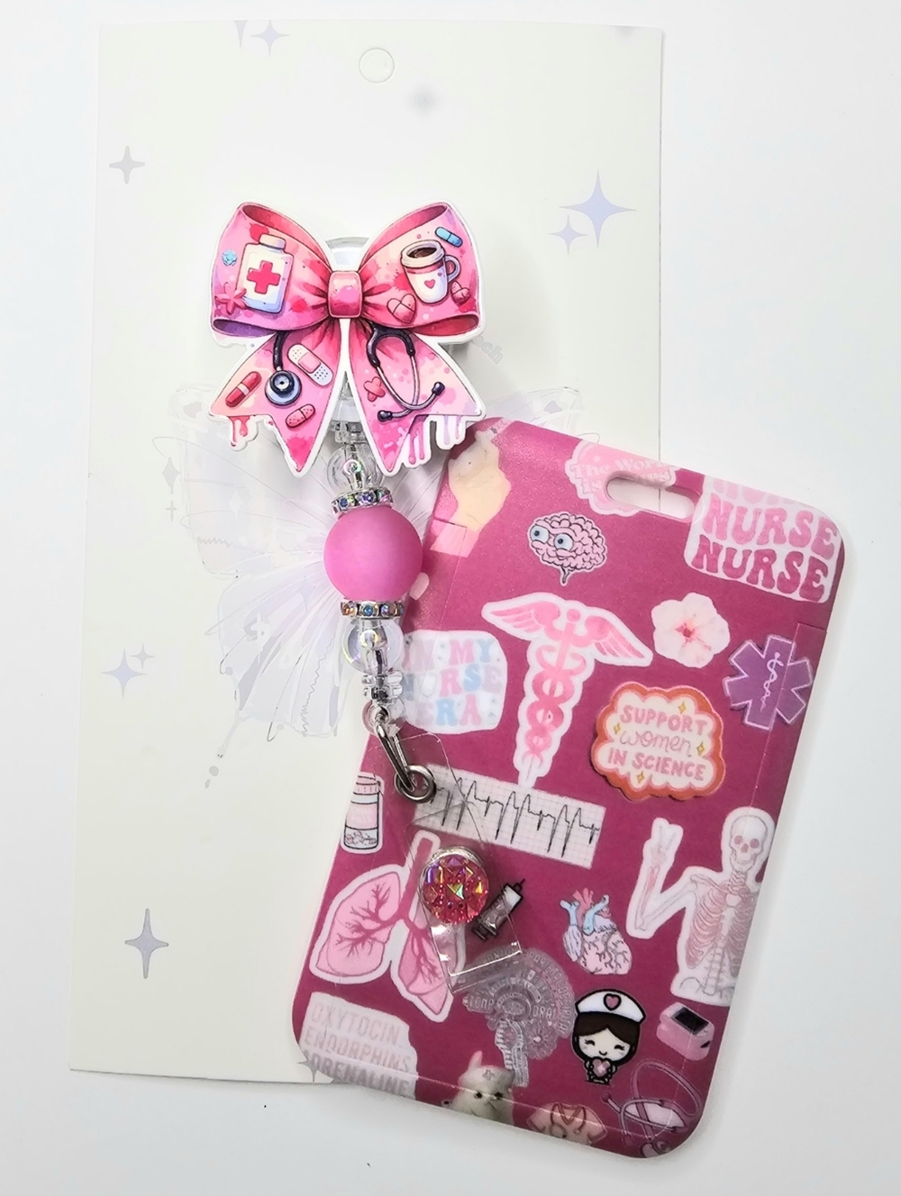 Hand Crafted Pink Nurse-Themed Badge Reel & ID  Holder - Picture 2 of 2